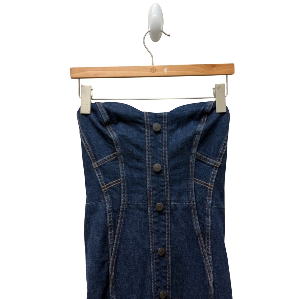 Veronica Beard Jeans Strapless‎ Denim Midi Dress Dark Wash Button Front Size 0 - Picture 3 of 10